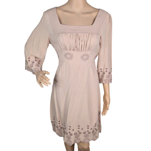 Lucca Dresses & Skirts - Vintage Y2K Lucca Beige Rayon Floral Eyelet Milkmaid Babydoll Mini Dress Medium